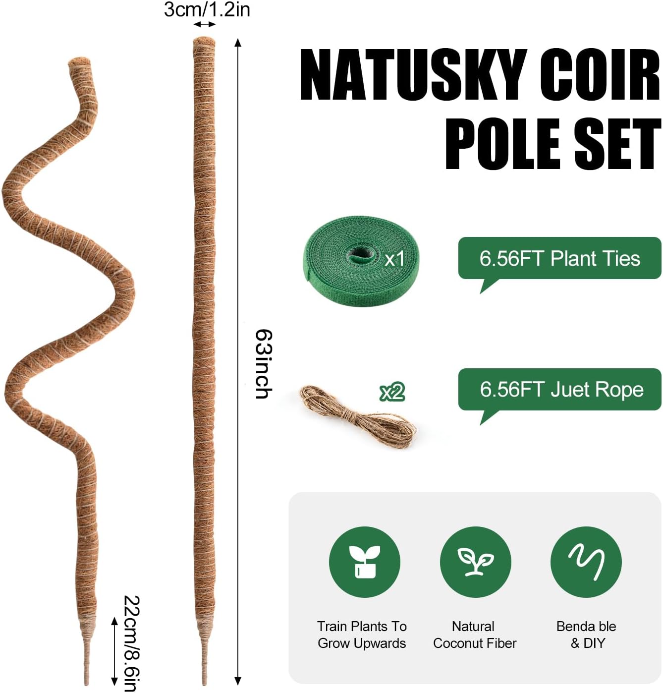 2 Pack Moss Pole 63 Inch Monstera Plant Sticks Support Tall Long Stakes