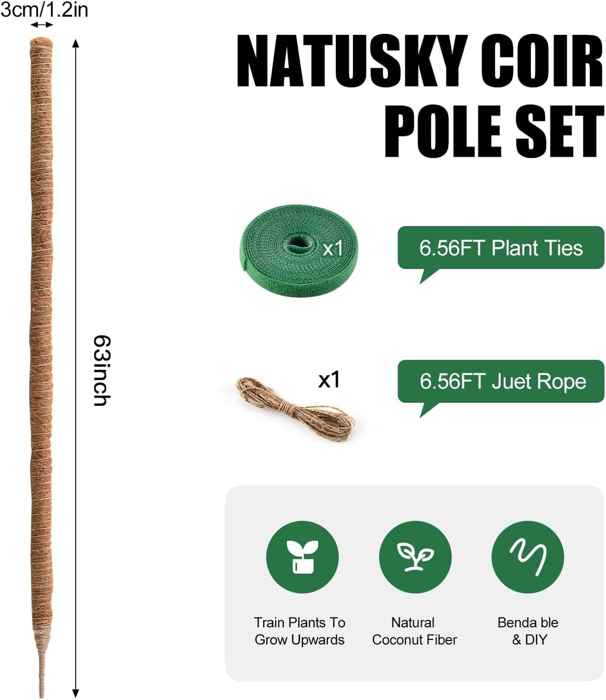 2 Pack Moss Pole 63 Inch Monstera Plant Sticks Support Tall Long Stakes