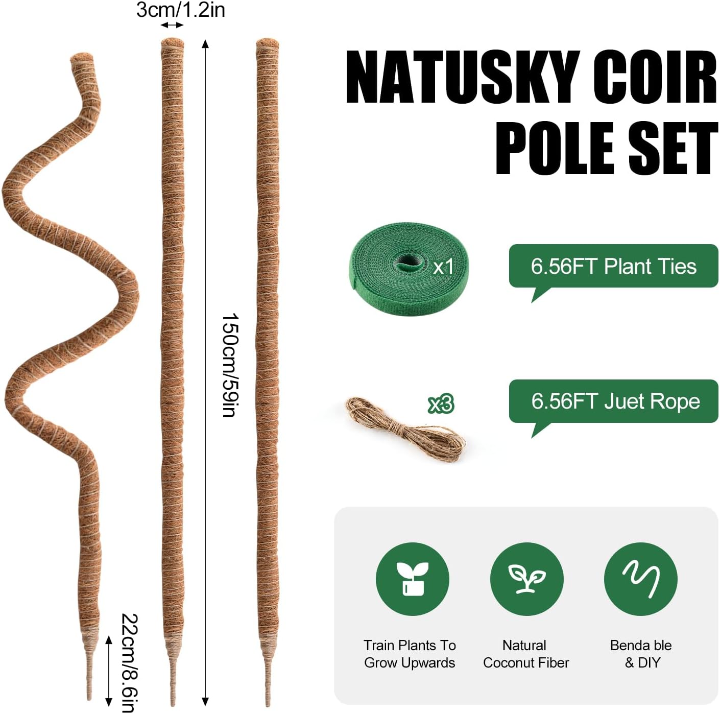 2 Pack Moss Pole 63 Inch Monstera Plant Sticks Support Tall Long Stakes