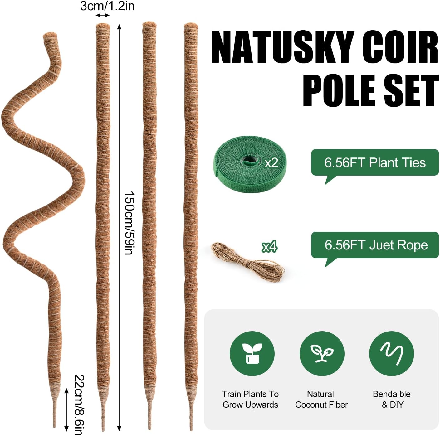 2 Pack Moss Pole 63 Inch Monstera Plant Sticks Support Tall Long Stakes