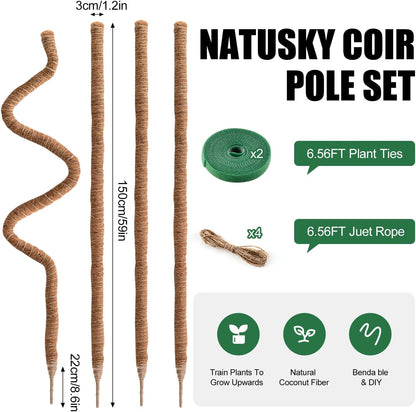 2 Pack Moss Pole 63 Inch Monstera Plant Sticks Support Tall Long Stakes
