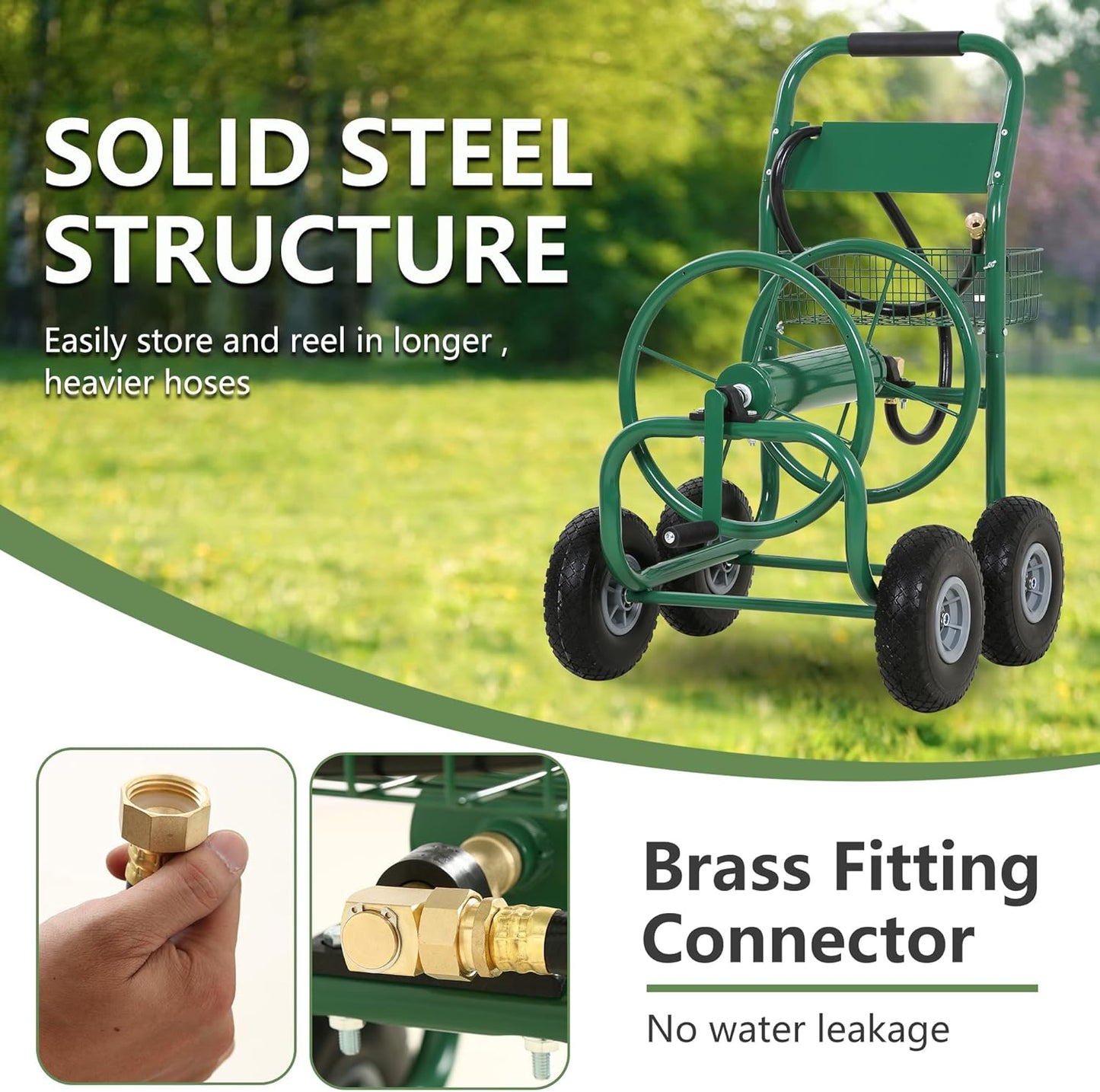 Garden Hose Reel Cart | Holds Upto 300ft of 5/8" Hose | Green