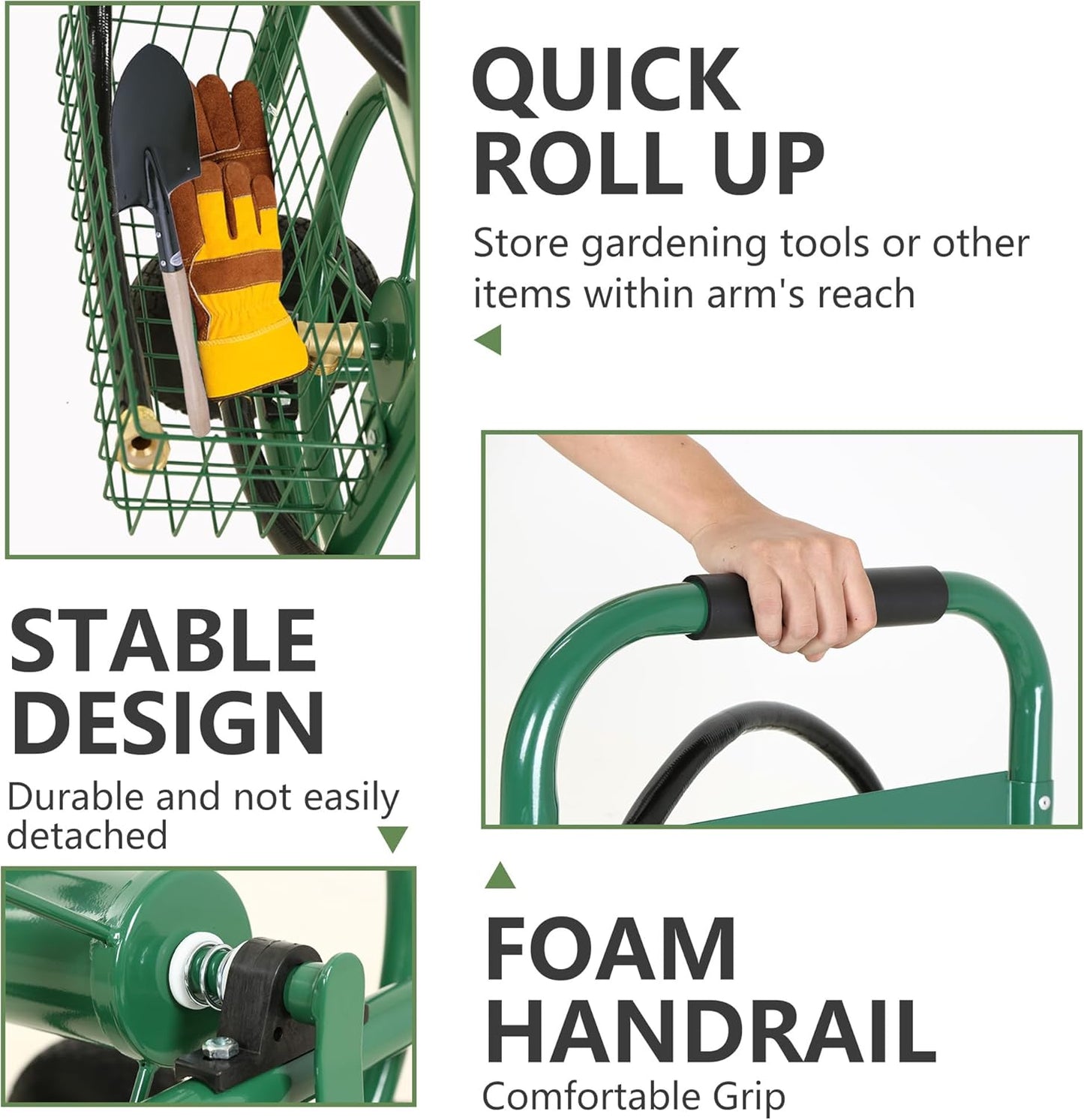 Garden Hose Reel Cart | Holds Upto 300ft of 5/8" Hose | Green