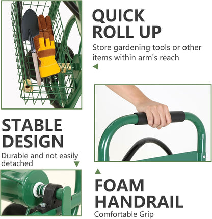 Garden Hose Reel Cart | Holds Upto 300ft of 5/8" Hose | Green
