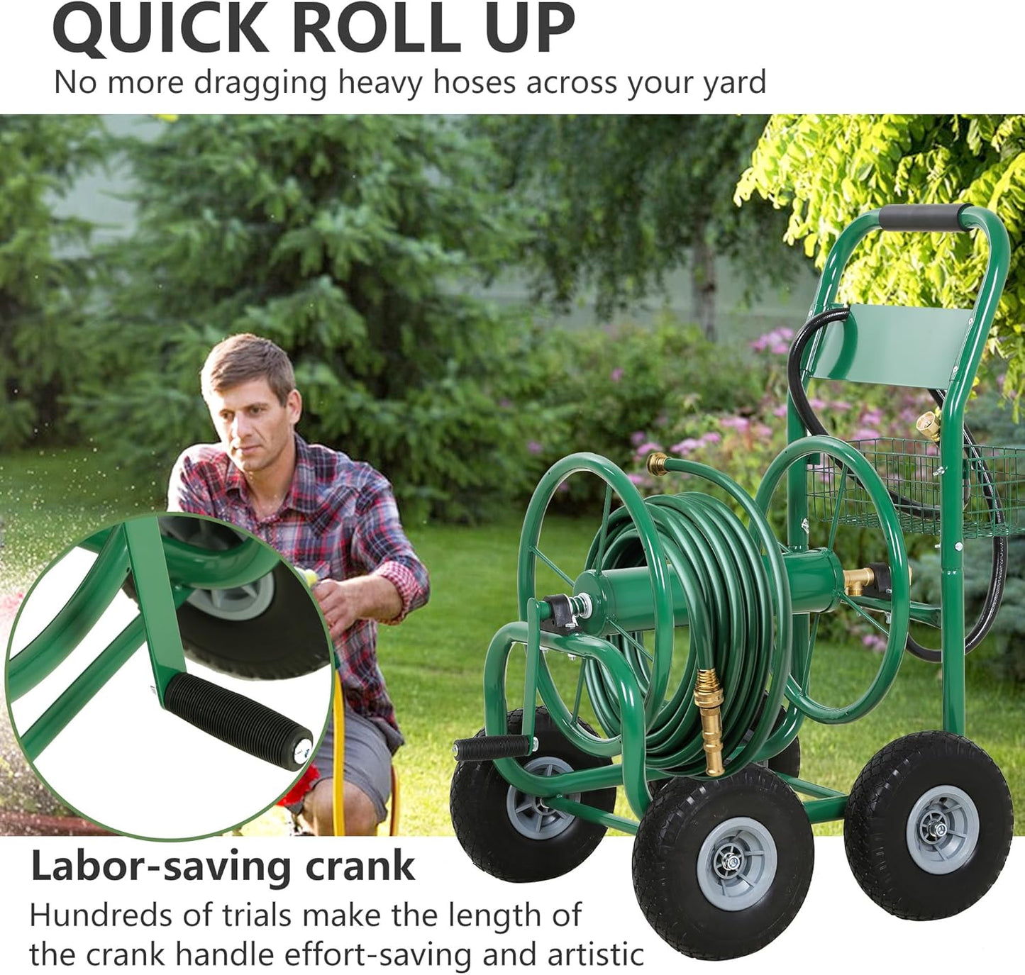 Garden Hose Reel Cart | Holds Upto 300ft of 5/8" Hose | Green