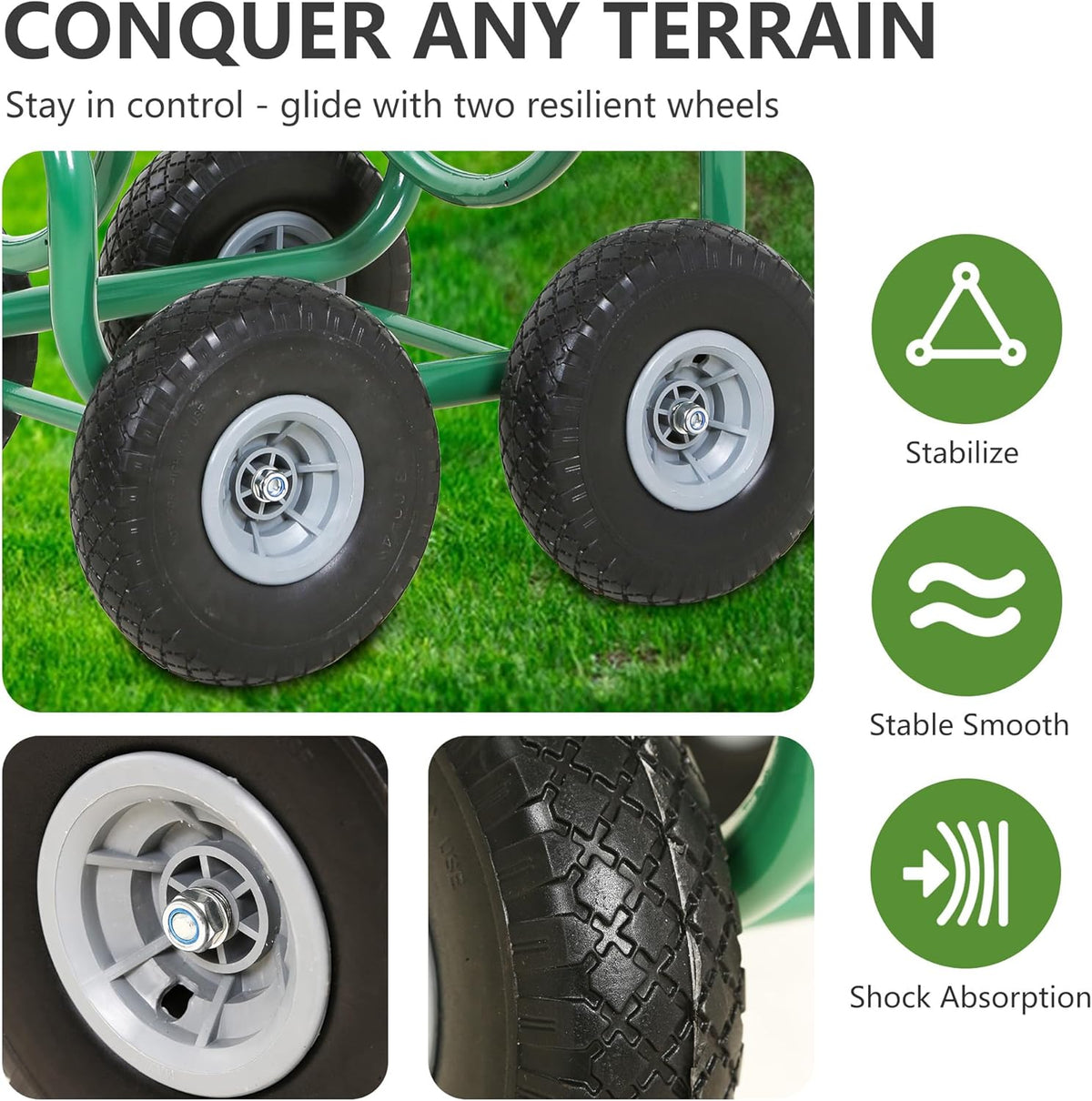 Garden Hose Reel Cart | Holds Upto 300ft of 5/8" Hose | Green