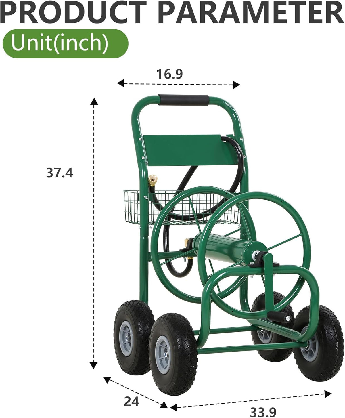 Garden Hose Reel Cart | Holds Upto 300ft of 5/8" Hose | Green