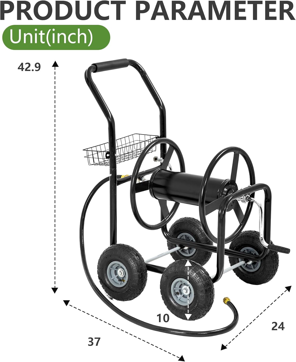 Garden Hose Reel Cart | Holds Upto 300ft of 5/8" Hose | Green