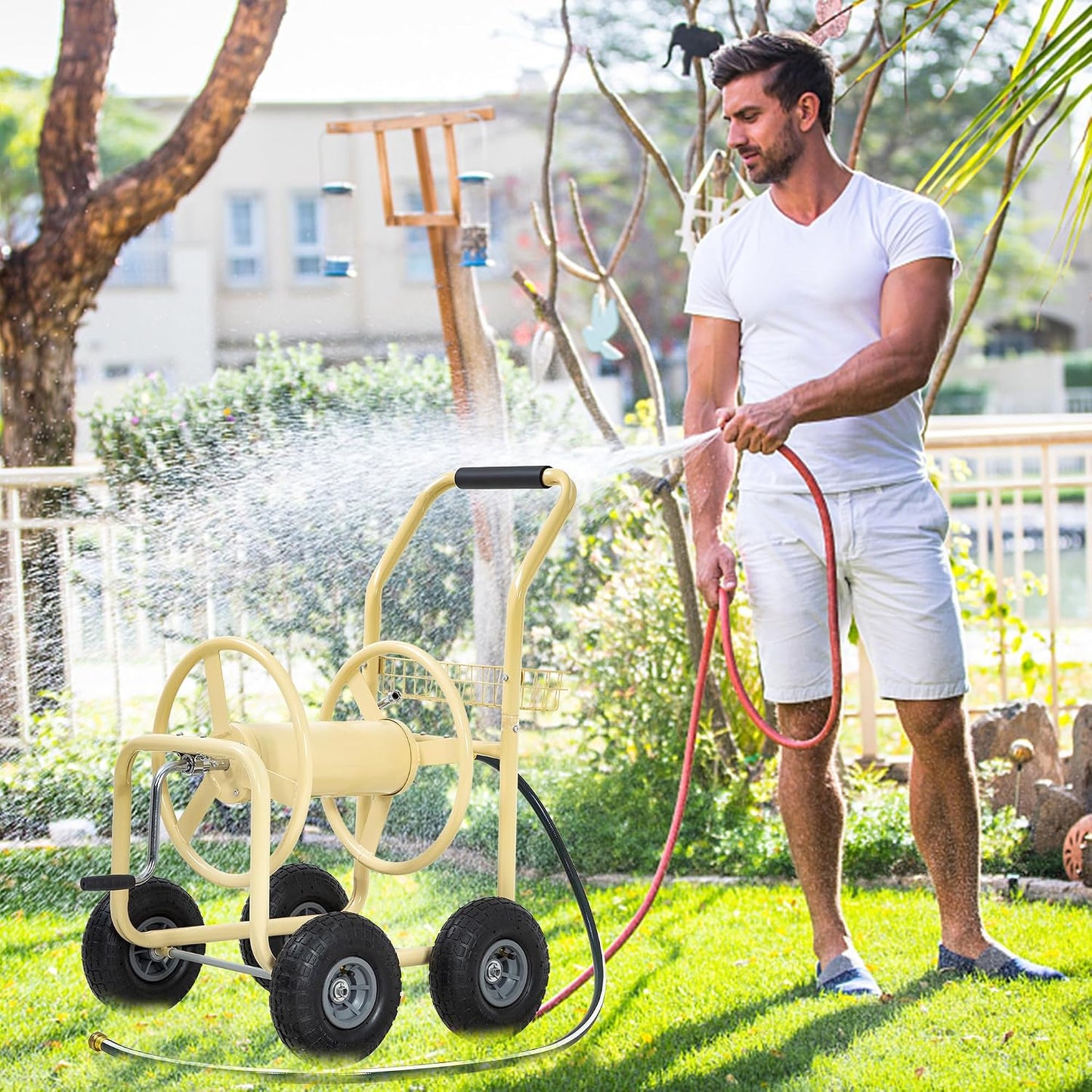 Garden Hose Reel Cart | Holds Upto 300ft of 5/8" Hose | Green