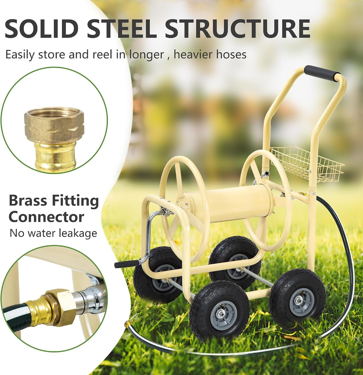 Garden Hose Reel Cart | Holds Upto 300ft of 5/8" Hose | Green