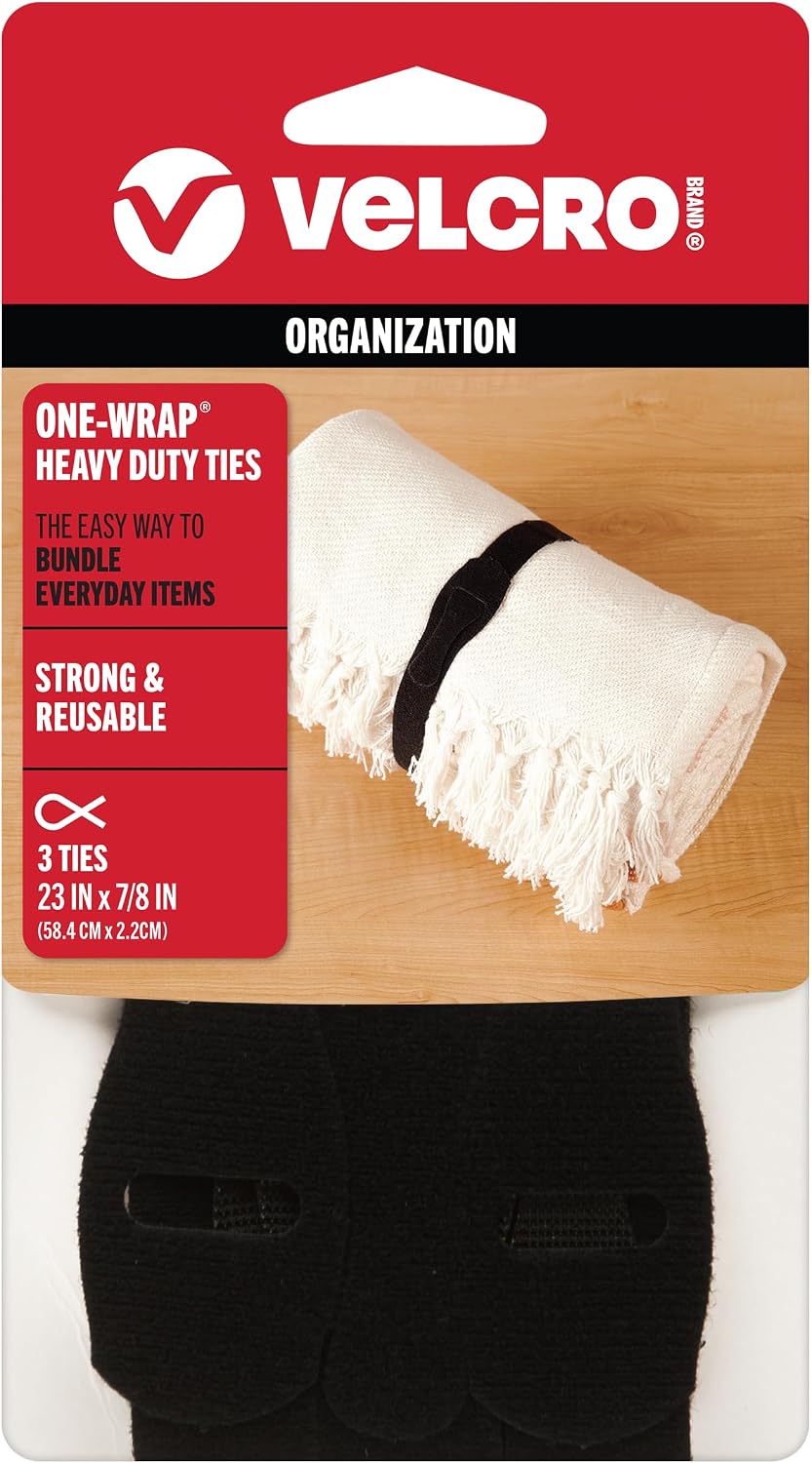 ONE-WRAP Ties, 23in x 7/8in, Black, 3 Pack