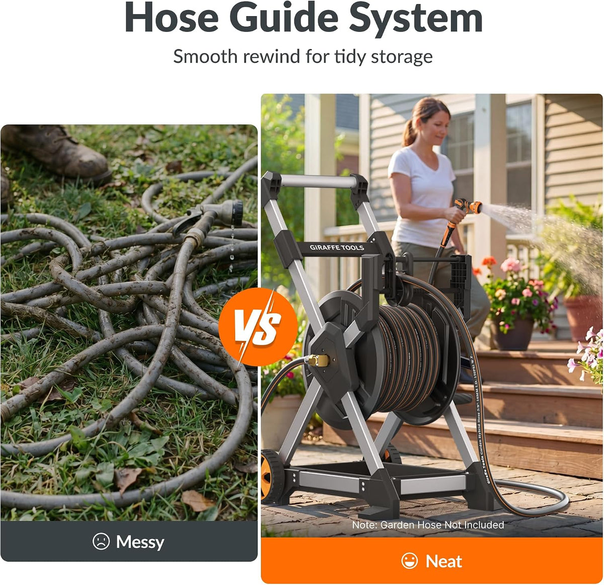 Garden Hose Reel Cart, 125FT 5/8" Hose Capacity, Heavy Duty Water Hose Reel with Wheels, 5ft Leader Hose, Retractable Hose Guide with Crank, for Yard Lawn Garage