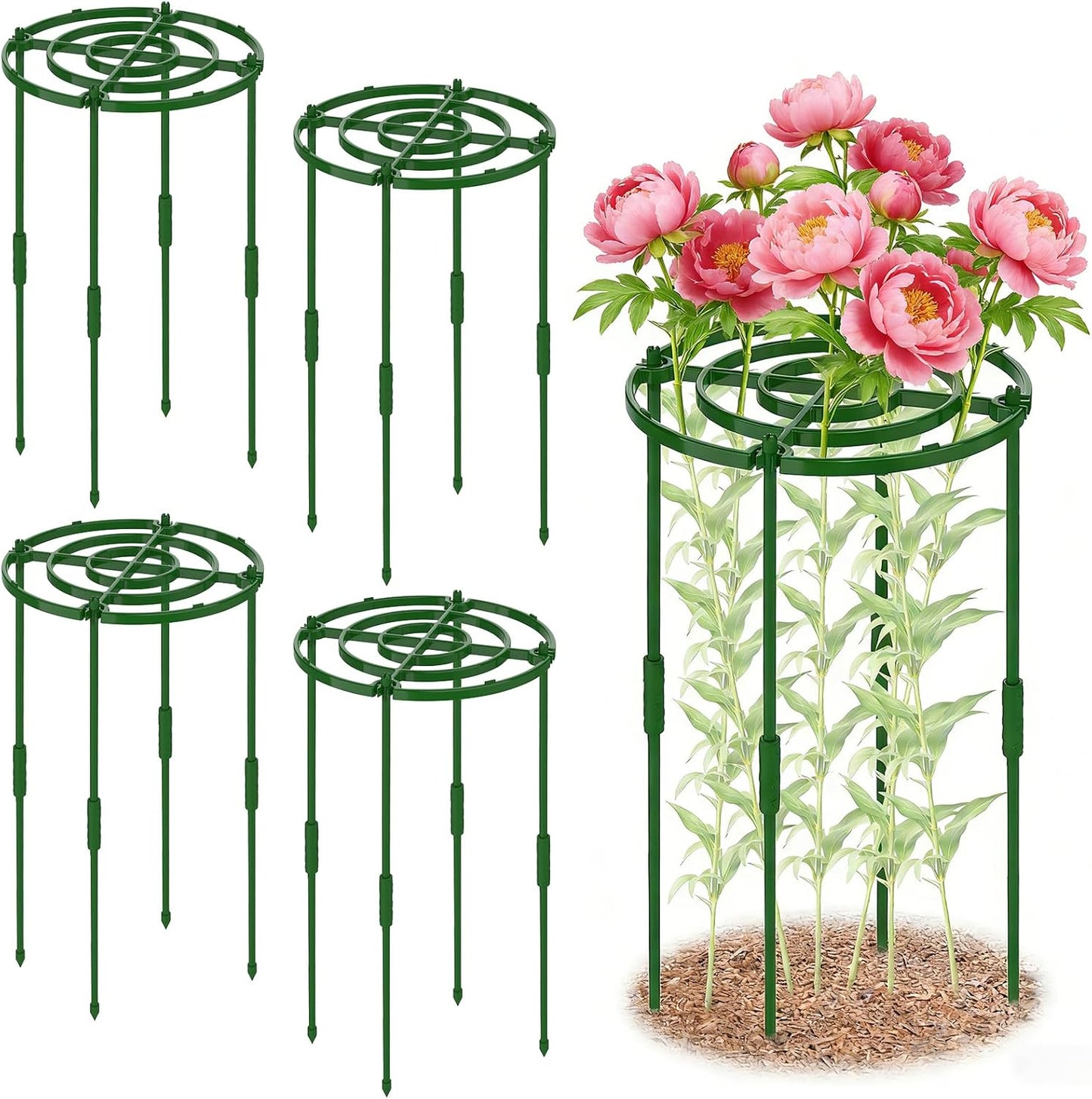 4 Pack Peony Cages and Supports, 11.8" D x 25" H Plastic Plant Supports