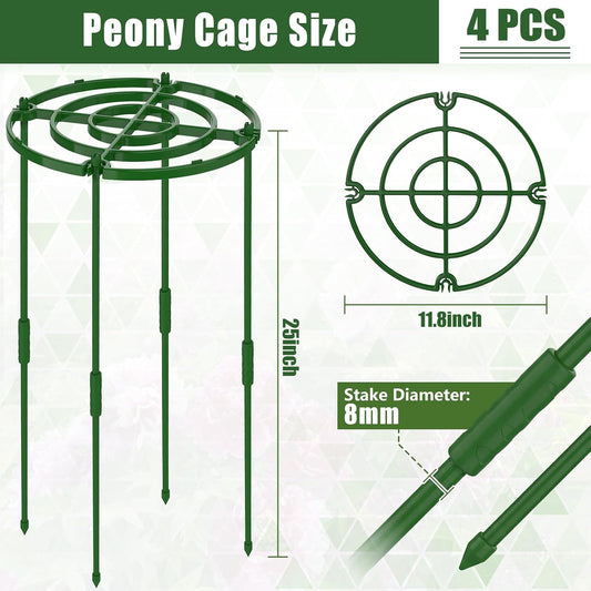 4 Pack Peony Cages and Supports, 11.8" D x 25" H Plastic Plant Supports