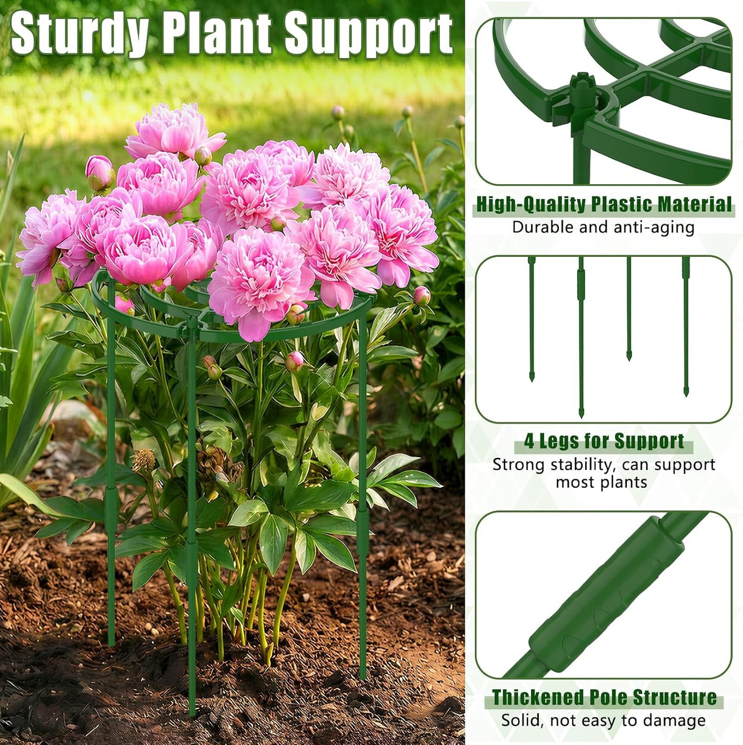 4 Pack Peony Cages and Supports, 11.8" D x 25" H Plastic Plant Supports