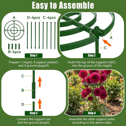 4 Pack Peony Cages and Supports, 11.8" D x 25" H Plastic Plant Supports