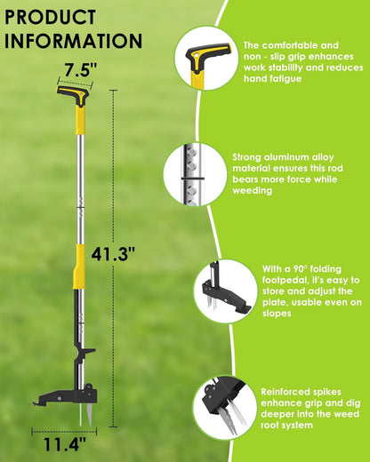Heavy Duty Stand Up Weed Puller Tool, Weed Removal Tool with 41.3" Long Handle & 4 Claw Steel Head, Garden Hand Weeding Tool-Easily Remove Weeds Without Bending, Pulling, or Kneeling