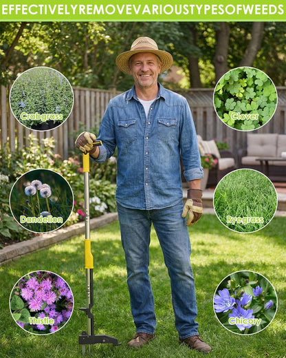 Heavy Duty Stand Up Weed Puller Tool, Weed Removal Tool with 41.3" Long Handle & 4 Claw Steel Head, Garden Hand Weeding Tool-Easily Remove Weeds Without Bending, Pulling, or Kneeling