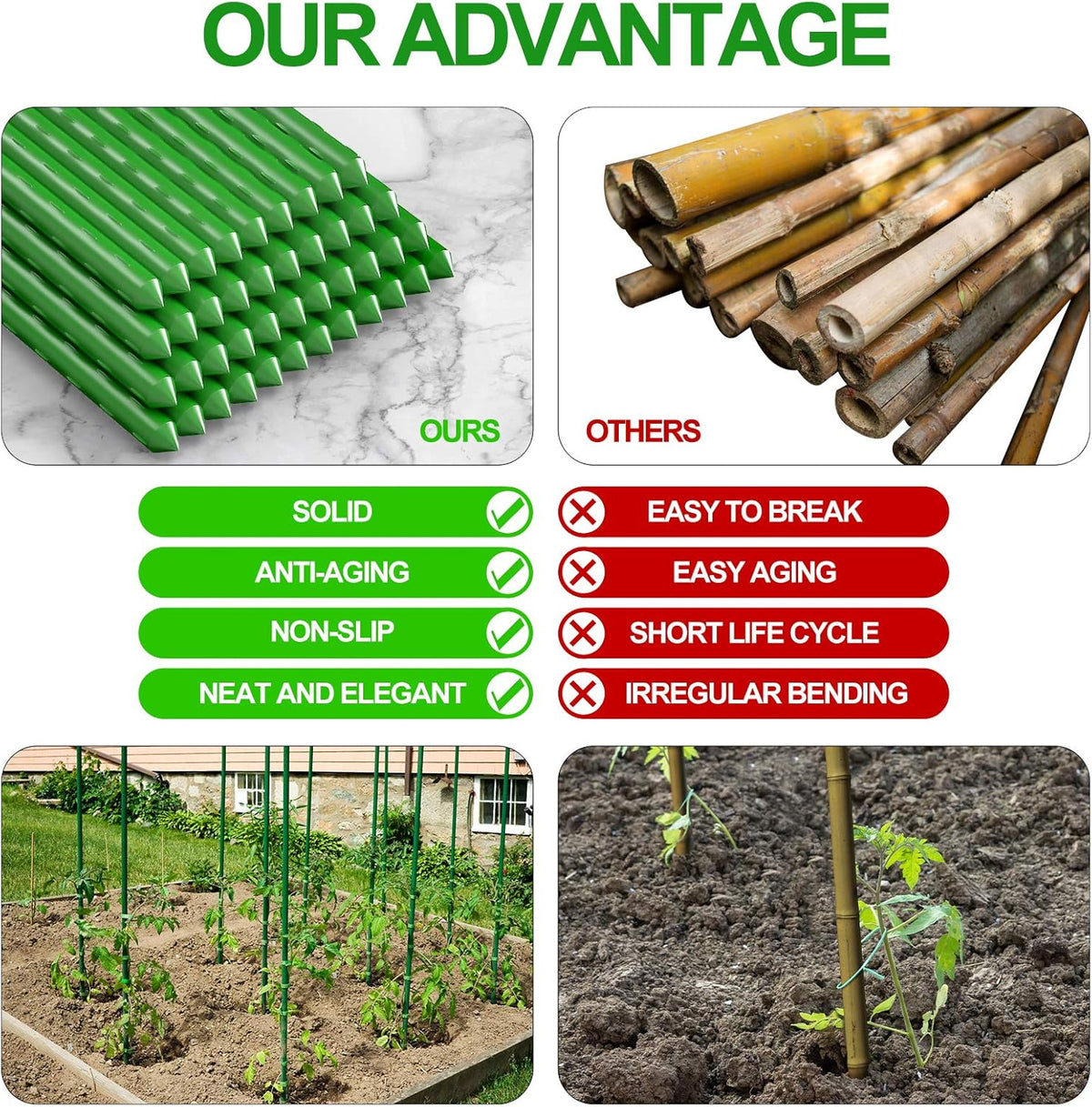 Garden Stakes 48 inch 4ft Sturdy Tomato Stakes, Plant Stakes for Outdoor Plants, Plant Support Sticks for Gardening, Pack of 50