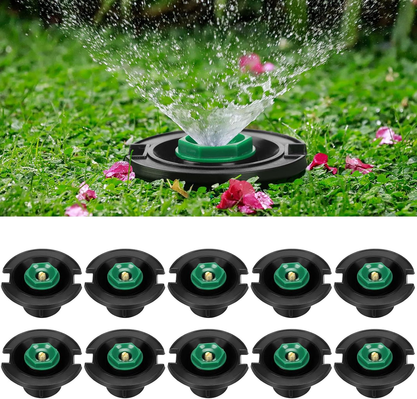 10 Pcs Plastic Flush Head Sprinkler Circle Pop-up Full Sprinklers with Brass Pattern Spray Nozzle 1/2" Female Inlet Thread Compatible with Flush Heads from Other Major Brands 360°