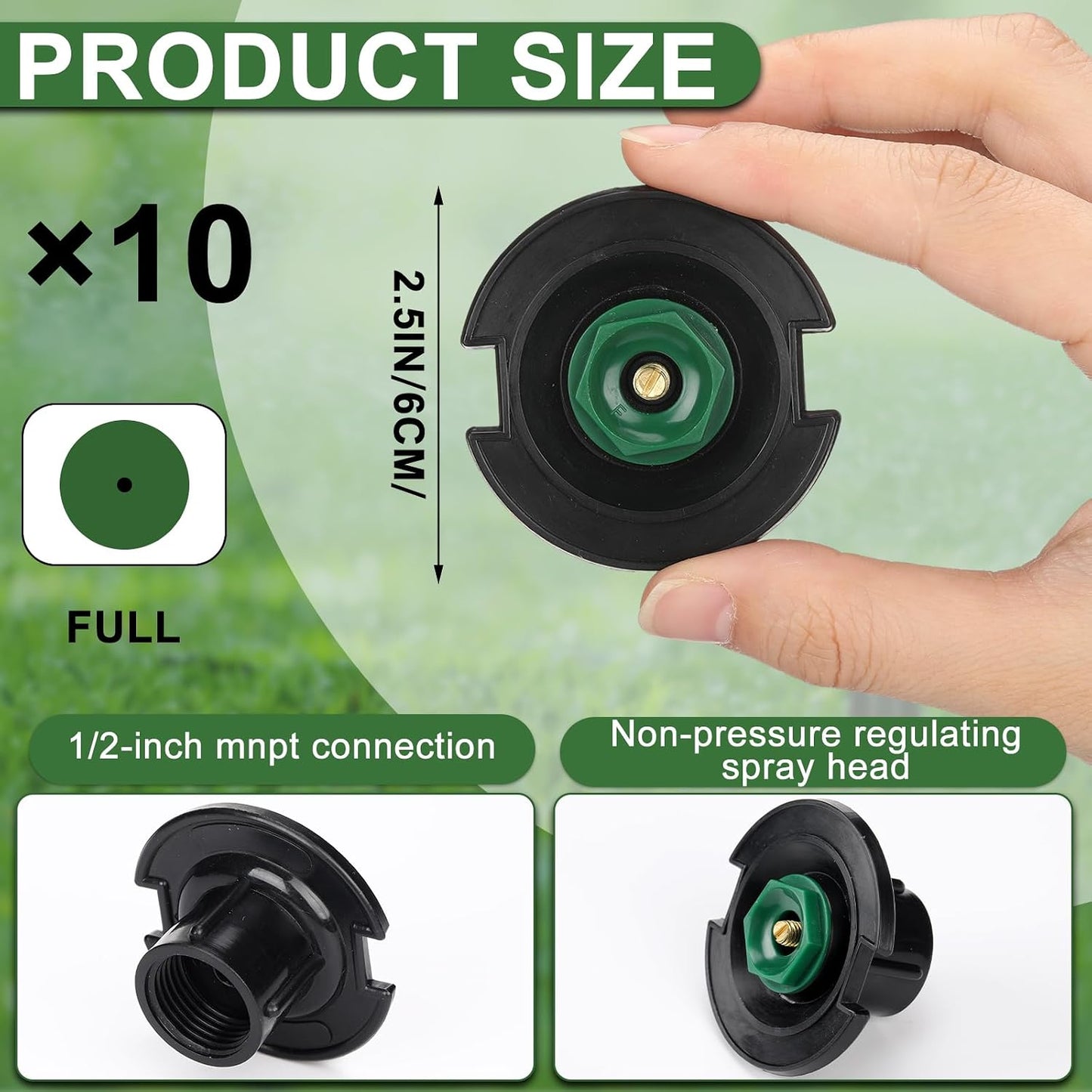 10 Pcs Plastic Flush Head Sprinkler Circle Pop-up Full Sprinklers with Brass Pattern Spray Nozzle 1/2" Female Inlet Thread Compatible with Flush Heads from Other Major Brands 360°