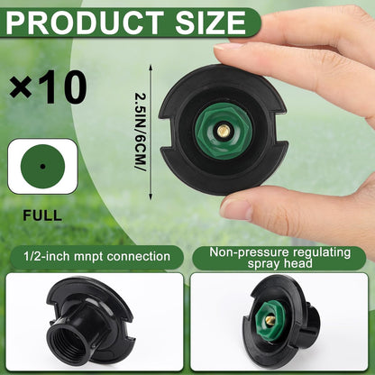 10 Pcs Plastic Flush Head Sprinkler Circle Pop-up Full Sprinklers with Brass Pattern Spray Nozzle 1/2" Female Inlet Thread Compatible with Flush Heads from Other Major Brands 360°