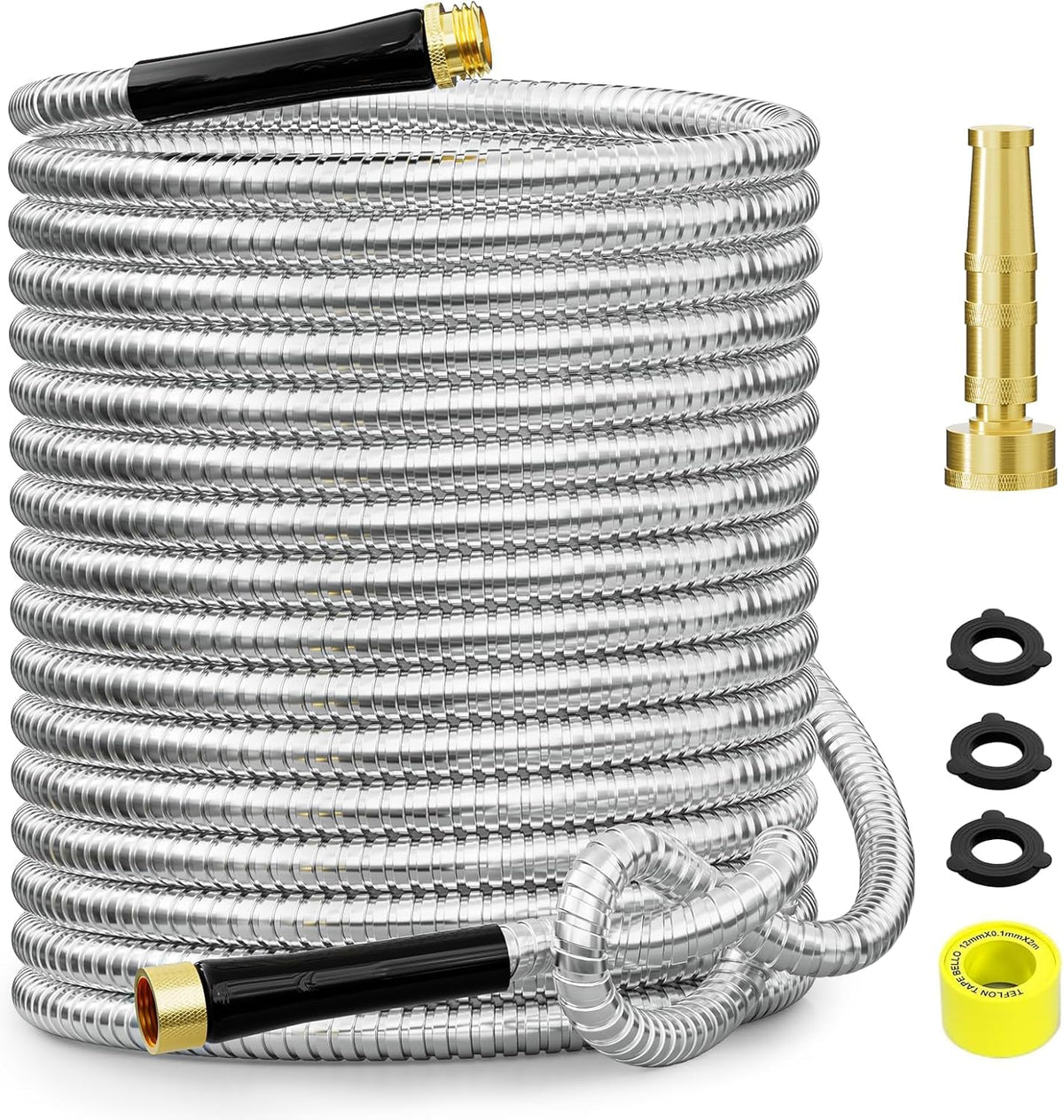 75ft 304 Stainless Steel Metal Garden Hose with Rubber Grip