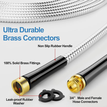 75ft 304 Stainless Steel Metal Garden Hose with Rubber Grip