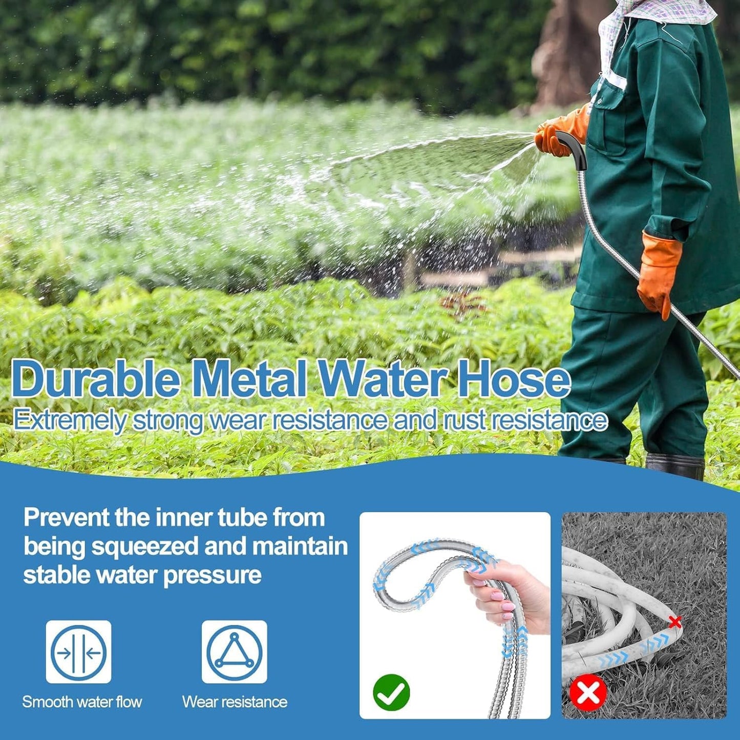 75ft 304 Stainless Steel Metal Garden Hose with Rubber Grip