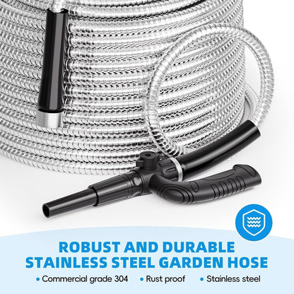 75ft 304 Stainless Steel Metal Garden Hose with Rubber Grip
