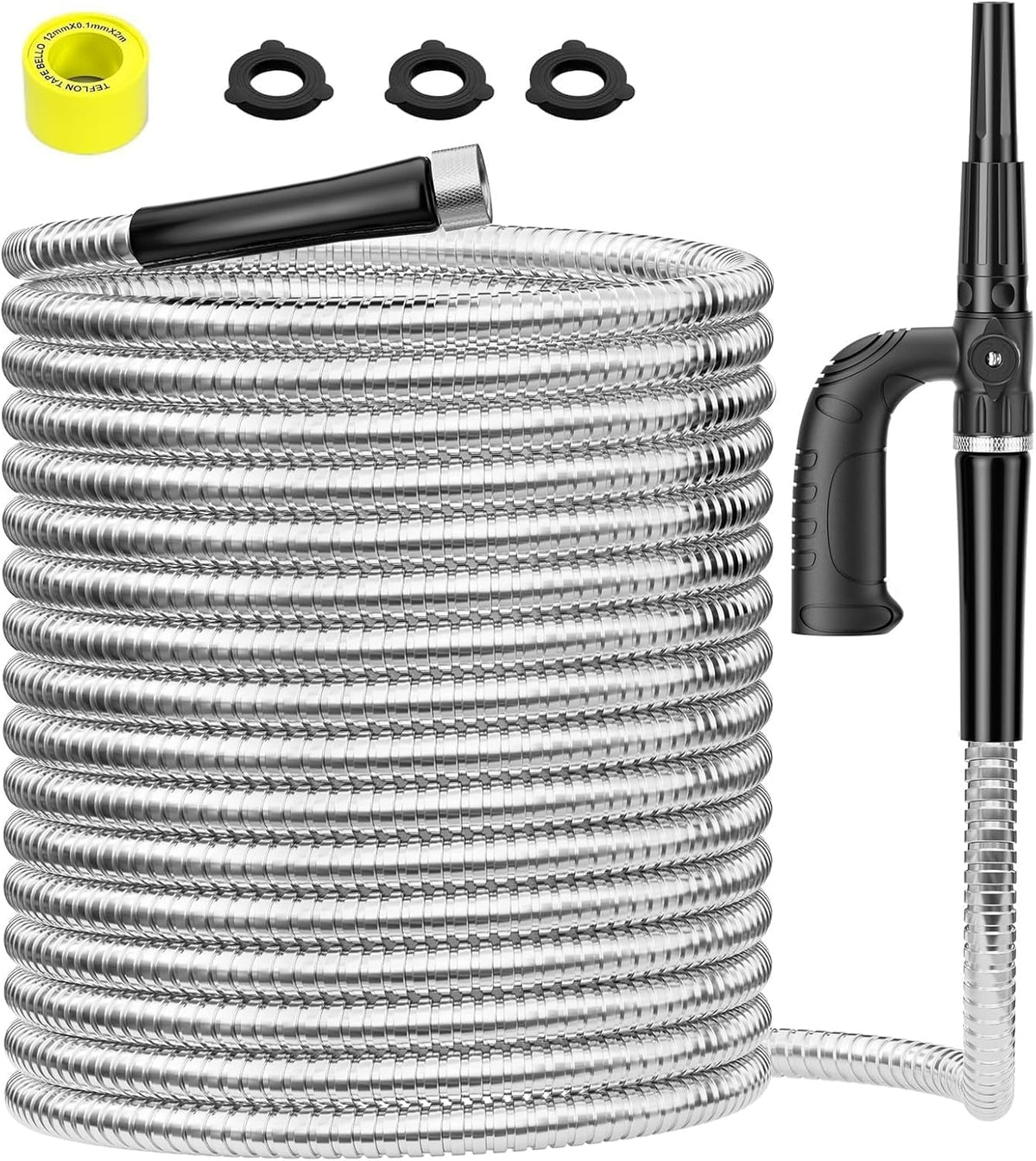 75ft 304 Stainless Steel Metal Garden Hose with Rubber Grip
