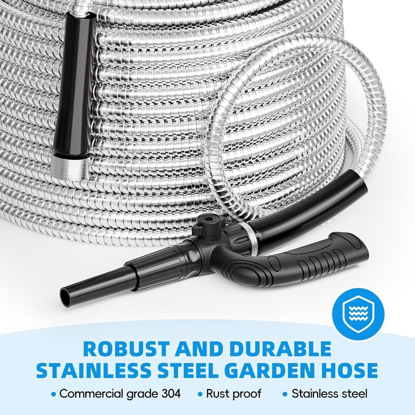 75ft 304 Stainless Steel Metal Garden Hose with Rubber Grip