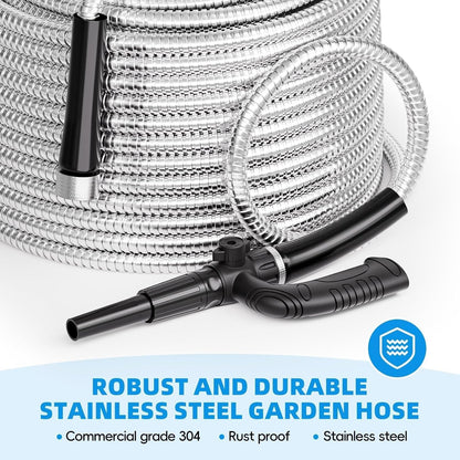 75ft 304 Stainless Steel Metal Garden Hose with Rubber Grip