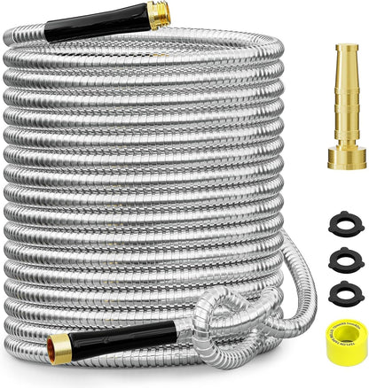 75ft 304 Stainless Steel Metal Garden Hose with Rubber Grip