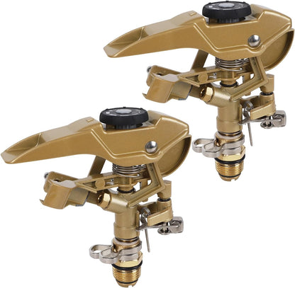 2 Pack Impact Sprinklers on Metal Step Spike, Heavy Duty Zinc Alloy Lawn Sprinkler Head on Spike Base, Adjustable 360 Degree Watering Sprinkler for Large Area Grass Garden Irrigation