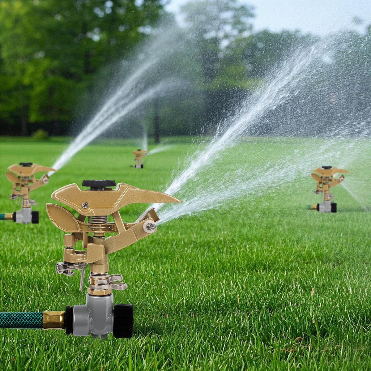 2 Pack Impact Sprinklers on Metal Step Spike, Heavy Duty Zinc Alloy Lawn Sprinkler Head on Spike Base, Adjustable 360 Degree Watering Sprinkler for Large Area Grass Garden Irrigation