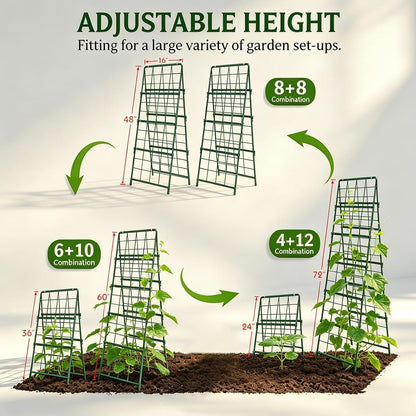 Heavy Duty Cucumber Trellis Thickened for Raised Garden Bed,48"x16" Foldable Frame Metal Vegetable Trellis for Climbing Plants Outdoor Plant Support for Grape Tomato Peas, Fruit, Vine,Bean(1 Pack)