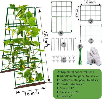 Heavy Duty Cucumber Trellis Thickened for Raised Garden Bed,48"x16" Foldable Frame Metal Vegetable Trellis for Climbing Plants Outdoor Plant Support for Grape Tomato Peas, Fruit, Vine,Bean(1 Pack)