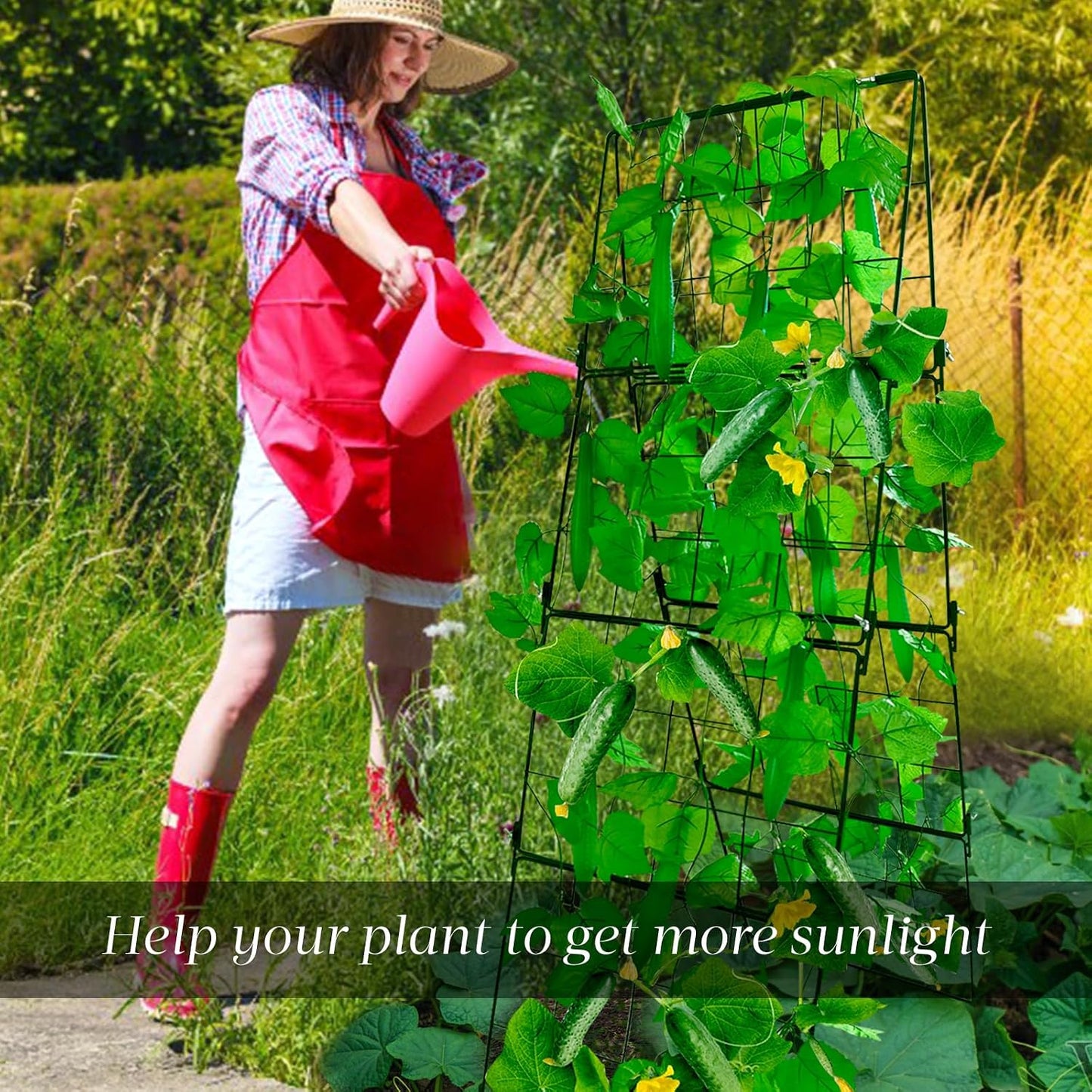 Heavy Duty Cucumber Trellis Thickened for Raised Garden Bed,48"x16" Foldable Frame Metal Vegetable Trellis for Climbing Plants Outdoor Plant Support for Grape Tomato Peas, Fruit, Vine,Bean(1 Pack)