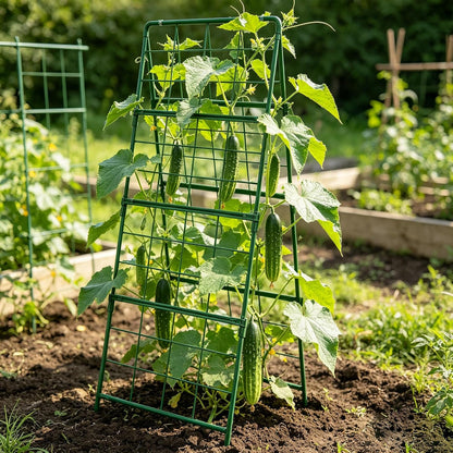 Heavy Duty Cucumber Trellis Thickened for Raised Garden Bed,48"x16" Foldable Frame Metal Vegetable Trellis for Climbing Plants Outdoor Plant Support for Grape Tomato Peas, Fruit, Vine,Bean(1 Pack)