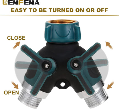 Garden Hose Splitter, 2 Way Hose Connector with 3/4" Connector