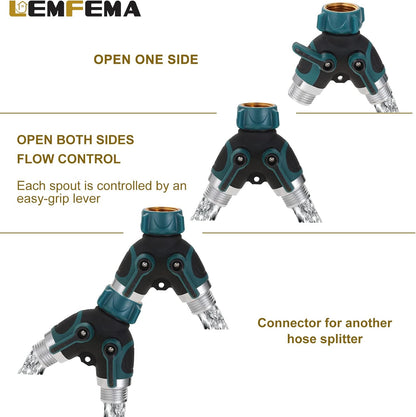 Garden Hose Splitter, 2 Way Hose Connector with 3/4" Connector