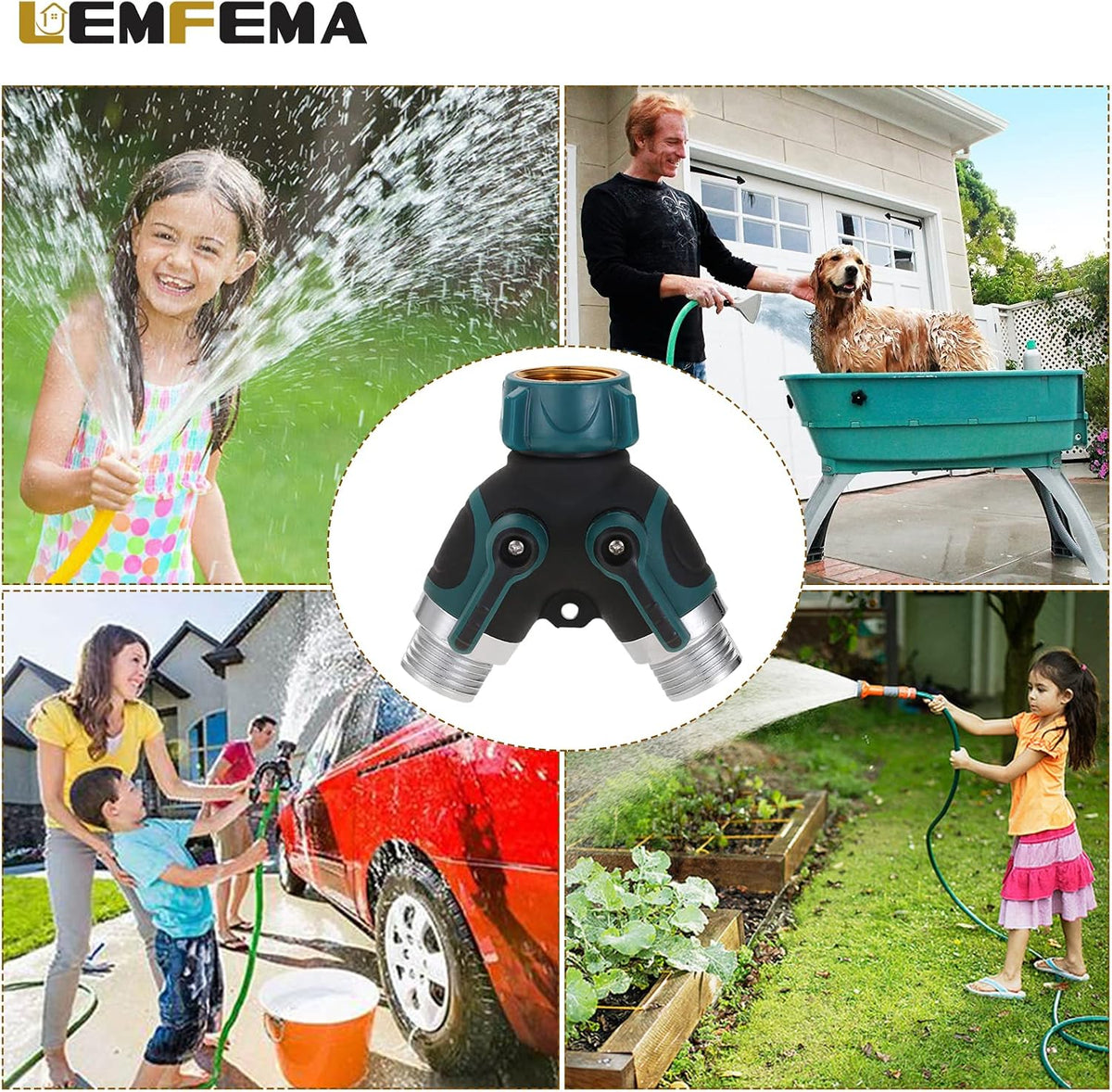 Garden Hose Splitter, 2 Way Hose Connector with 3/4" Connector