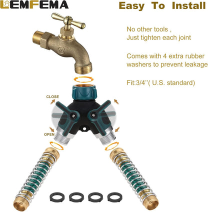 Garden Hose Splitter, 2 Way Hose Connector with 3/4" Connector