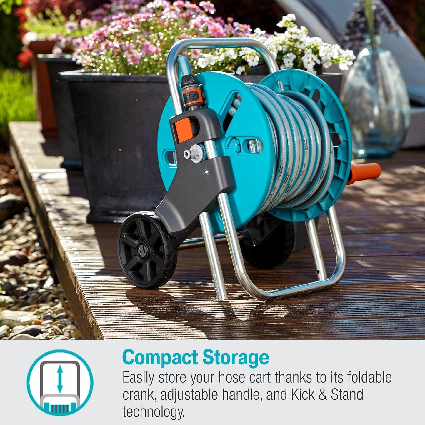 (18517) CleverRoll (1/2" Small/Medium) Frost-Proof Hose Cart, Includes 60' 1/2" Hose, for Convenient Hose Storage and Watering, Hose Included