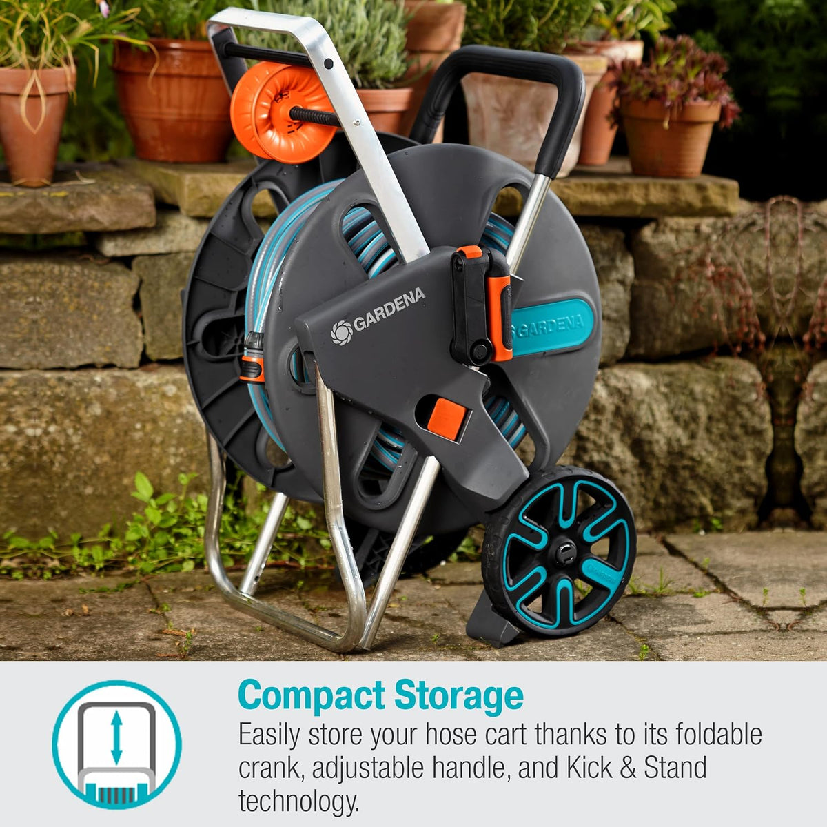 (18517) CleverRoll (1/2" Small/Medium) Frost-Proof Hose Cart, Includes 60' 1/2" Hose, for Convenient Hose Storage and Watering, Hose Included