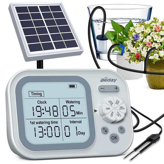 Solar Drip Irrigation System, 490 Timer Modes, 50FT Automatic Plant Watering Kit for 15 Potted Plants, IP67 Waterproof Auto Solar Irrigation Indoor and Outdoor Use for Garden,Balcony, Patio