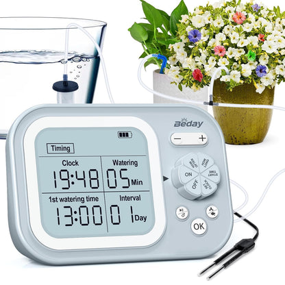 Solar Drip Irrigation System, 490 Timer Modes, 50FT Automatic Plant Watering Kit for 15 Potted Plants, IP67 Waterproof Auto Solar Irrigation Indoor and Outdoor Use for Garden,Balcony, Patio