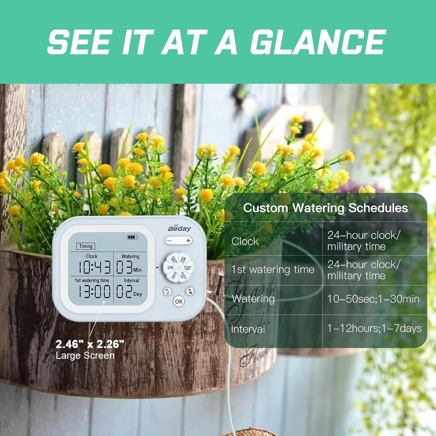 Solar Drip Irrigation System, 490 Timer Modes, 50FT Automatic Plant Watering Kit for 15 Potted Plants, IP67 Waterproof Auto Solar Irrigation Indoor and Outdoor Use for Garden,Balcony, Patio