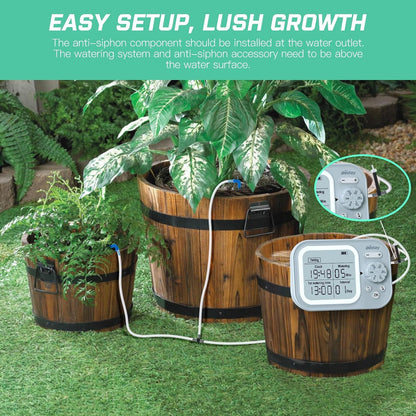 Solar Drip Irrigation System, 490 Timer Modes, 50FT Automatic Plant Watering Kit for 15 Potted Plants, IP67 Waterproof Auto Solar Irrigation Indoor and Outdoor Use for Garden,Balcony, Patio
